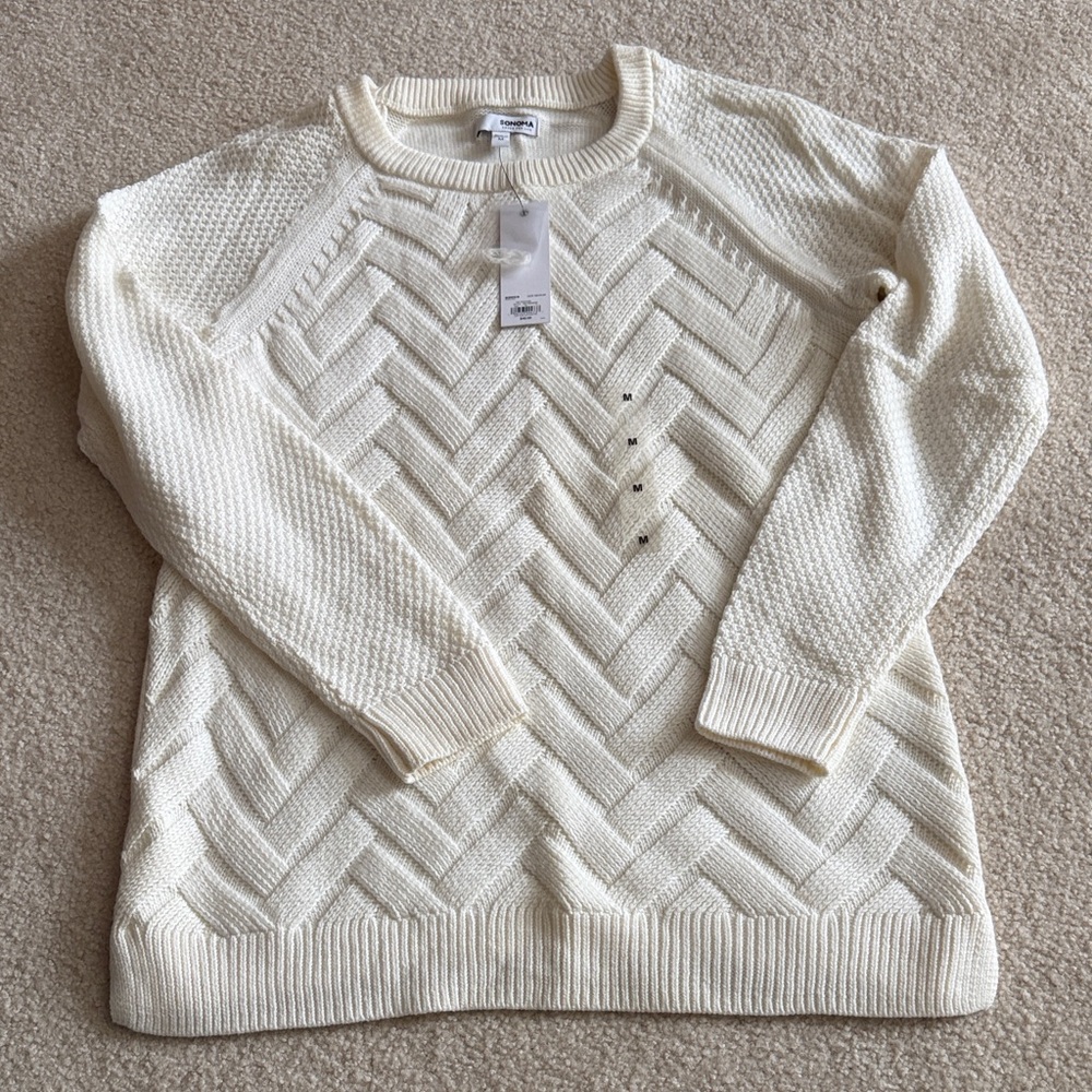 Women's Sonoma M Cream herringbone Sweater NWT
